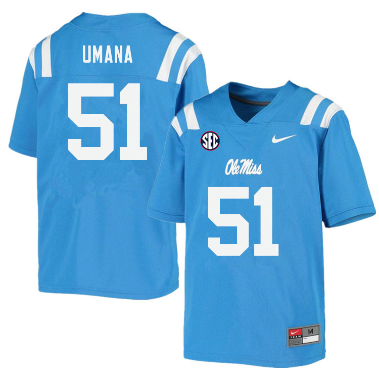Men #51 Orlando Umana Ole Miss Rebels College Football Jerseys Sale-Power Blue